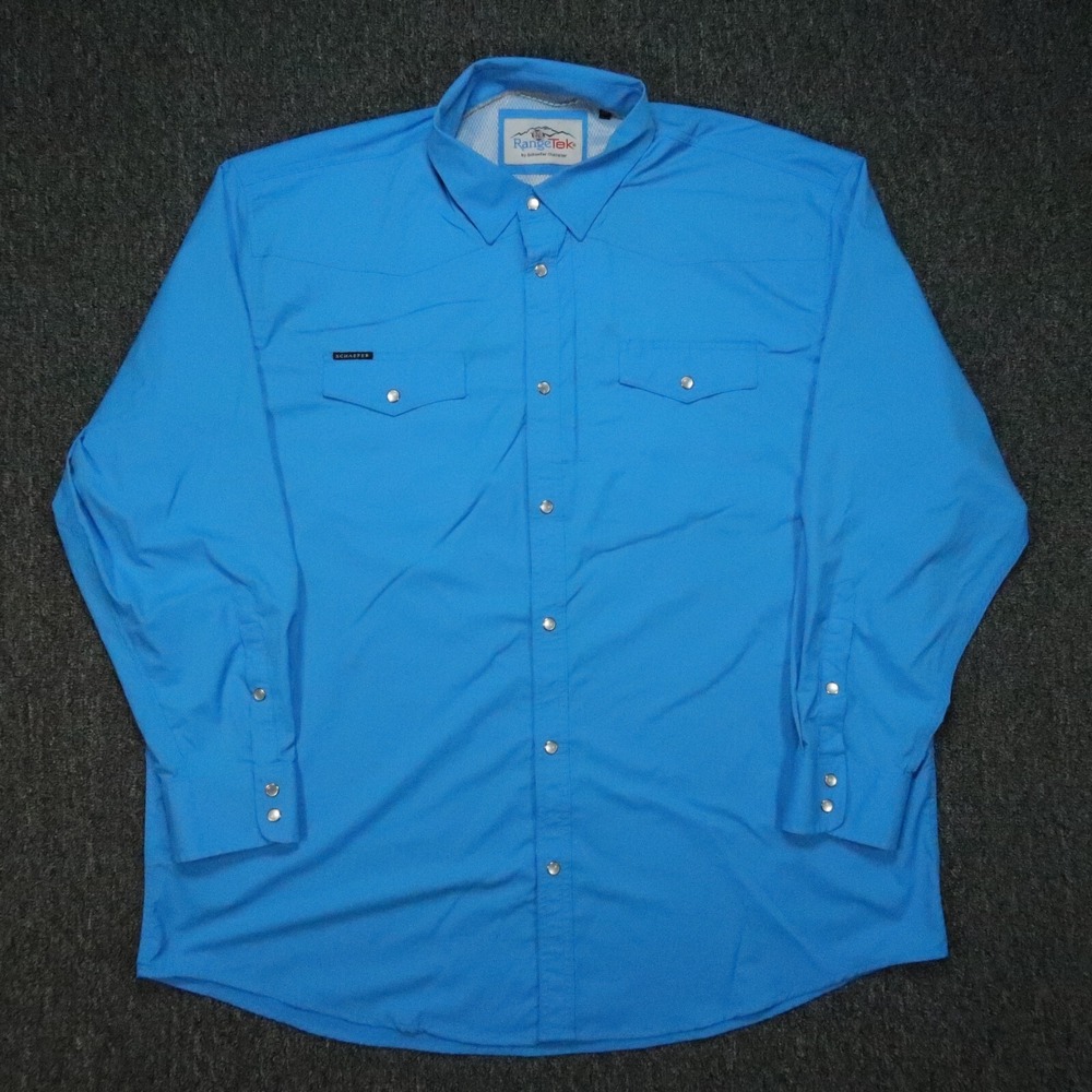 Schaefer Outfitter Shirt Mens 3XL Blue‎ RangeTek Pearl Snap Long Sleeve